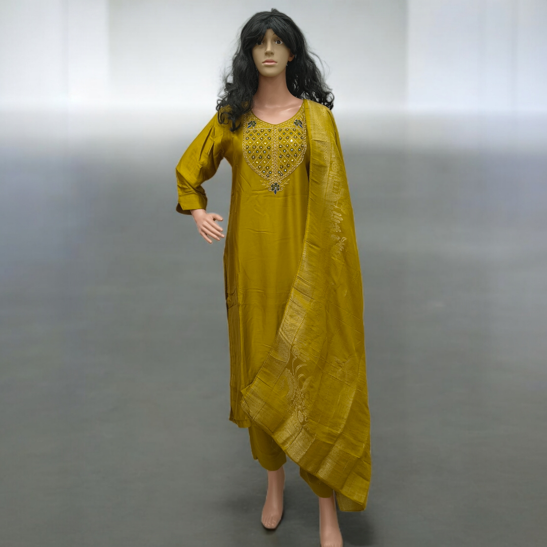 Rayan Fabric long Dress with Stone Embroidery Work